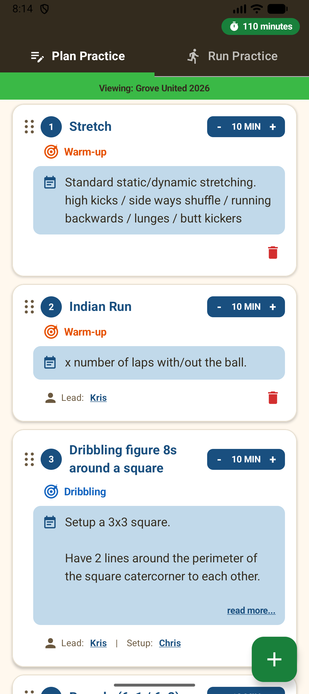 Practice Planner Screenshot