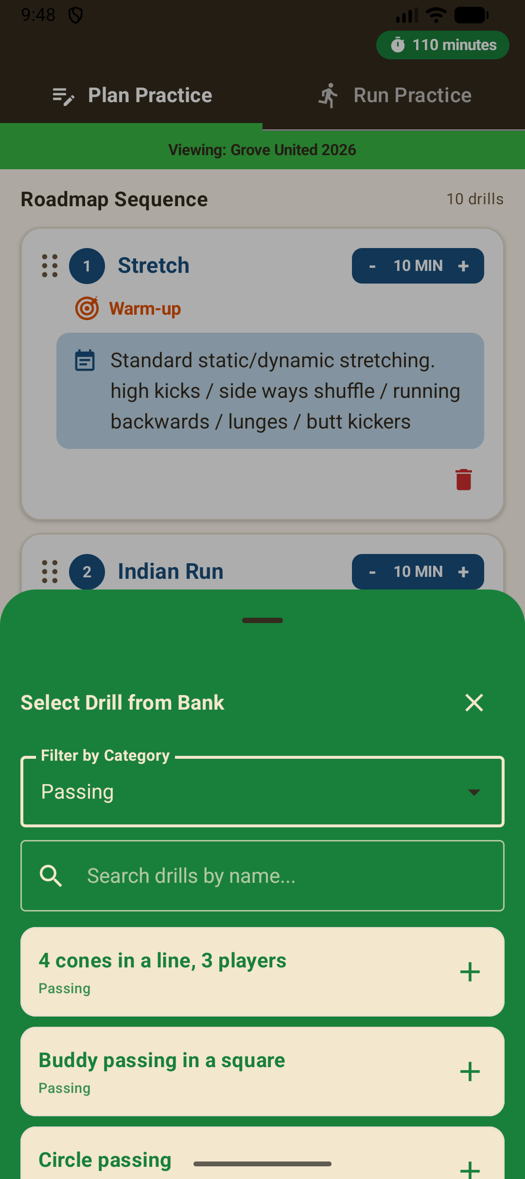 Plan Practice Roadmap Screen