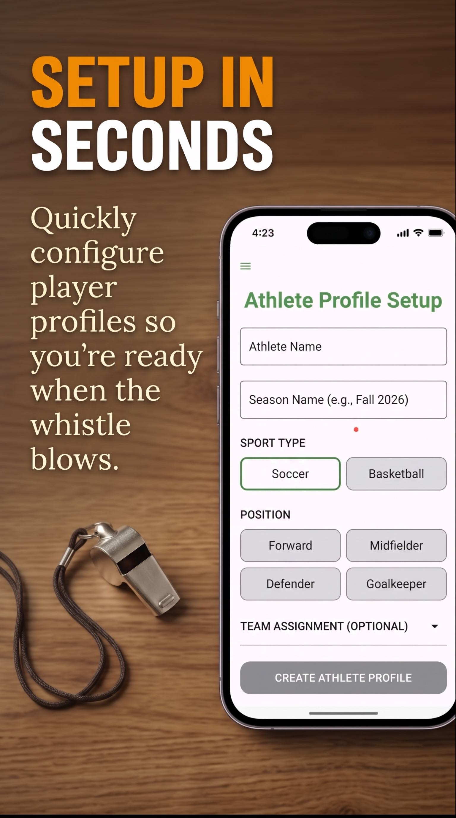Stat Saver PLAYER SETUP Create Your Athlete's Profile