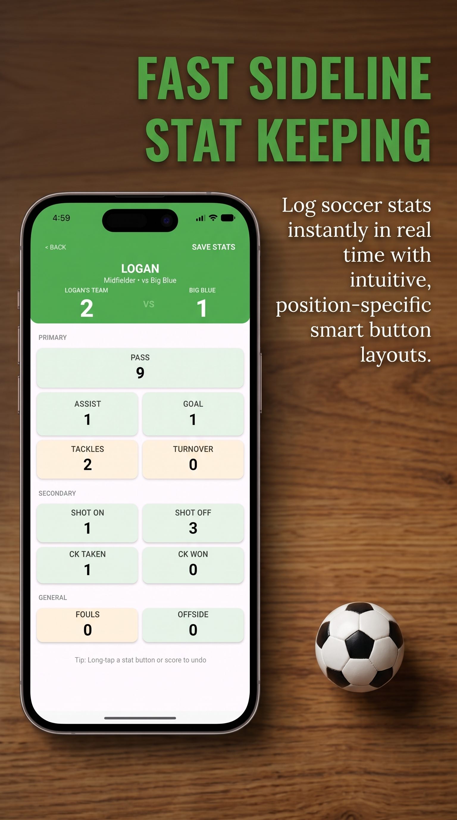 Stat Saver REAL-TIME INPUT Fast Sideline Stat Keeping